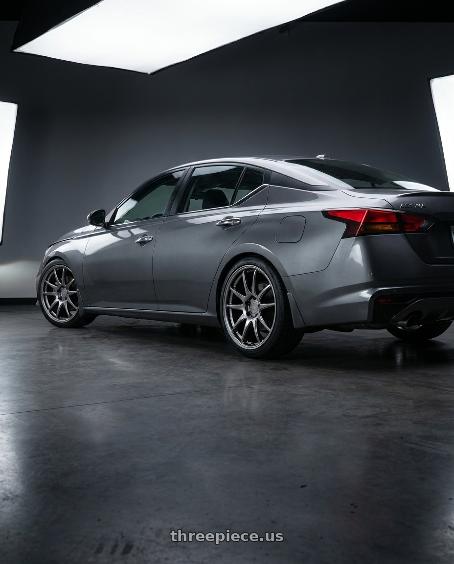 2019 Nissan Altima S with Aodhan DS02 5x114.3 19x9.5+22 Hyper Black wheels rear three quarter view square tires