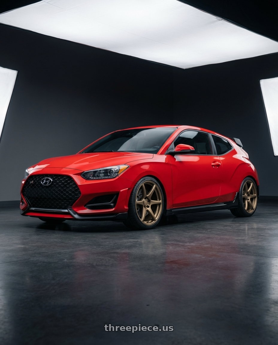 2022 Hyundai Veloster N with Kansei K11B Tandem 5x114.3 19x9.5 12 Bronze wheels front three quarter view lowered stance