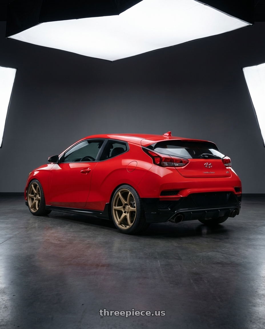 2022 Hyundai Veloster N with Kansei K11B Tandem 5x114.3 19x9.5 12 Bronze wheels rear three quarter view square tires