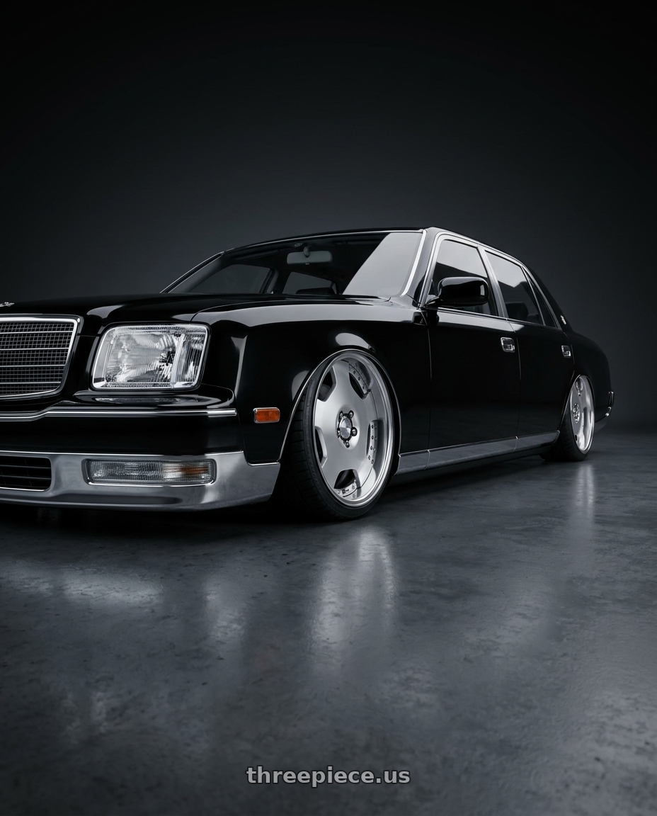 1997 Toyota Century with Work Lanvec Ld1 5x114.3 19x9.5+30 A Disk Machine Silver Polish wheels