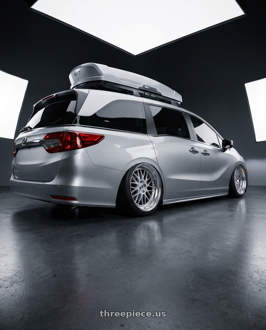 2024 honda odyssey with Work Zistance W10m 5x120 20x8+36 W Disk Crystal Silver wheels rear three quarter view slight stretch tires