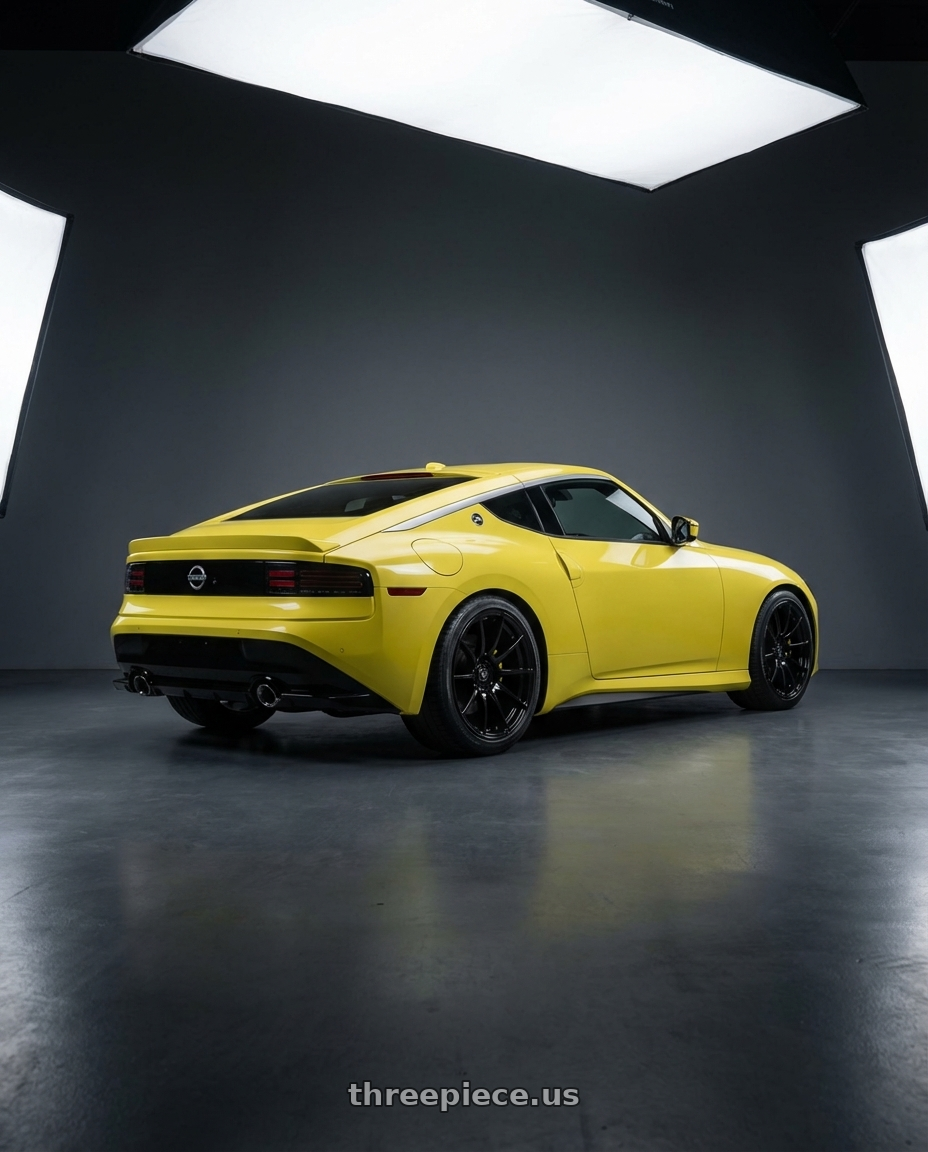 2024 Nissan Z with Forgestar CF10 5x114.3 19x10 +42 Gloss Black wheels rear three quarter view square tires