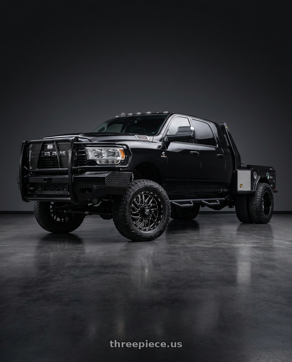 2019 dodge mega cab with XF Dually XF-229 Dually 8x210 24x8.25 +110 Gloss Black & Milled wheels