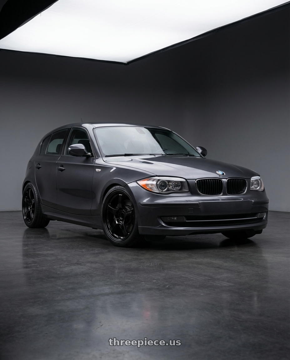 2012 BMW 1 Series E82 with Gram Lights 57CR 5x120 18x9.5+38 Glossy Black wheels