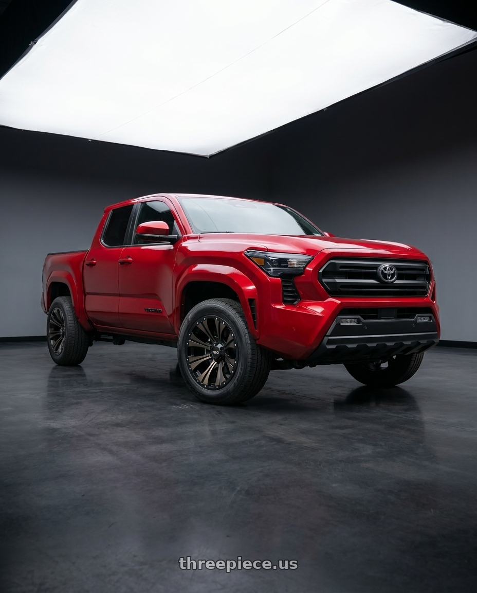 2025 Toyota tacoma with Helo HE901 6X139.7 20X9 +18 SATIN BLACK DARK TINT wheels