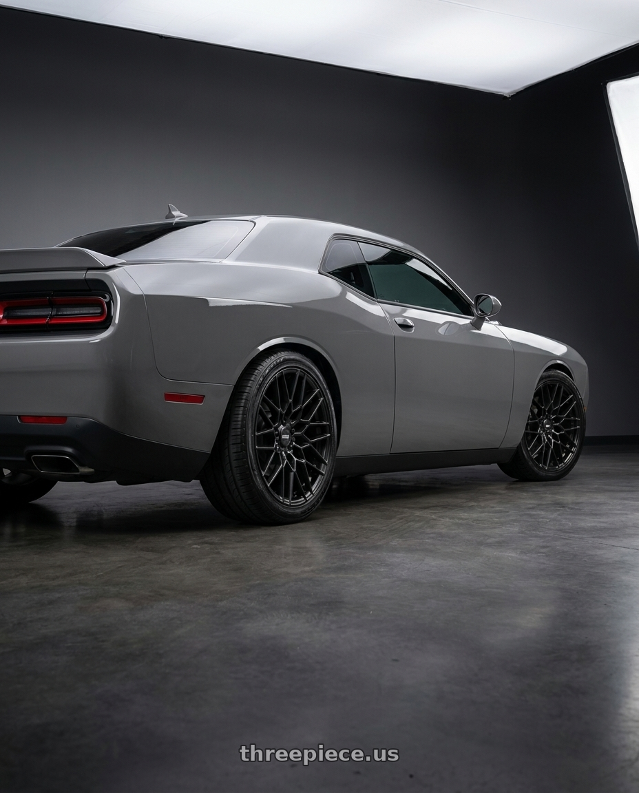 2021 Dodge Challenger SXT with American Racing AR927 BARRAGE 5X115 20X9 +20 SATIN BLACK wheels rear three quarter view square tires