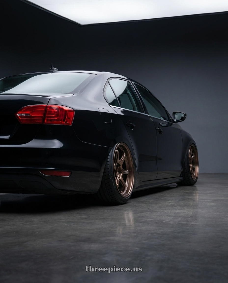 2013 Jetta TSI mk6  with Advan Racing R6 5x112 18x8.0 +42 RACING COPPER BRONZE wheels rear three quarter view meaty tires