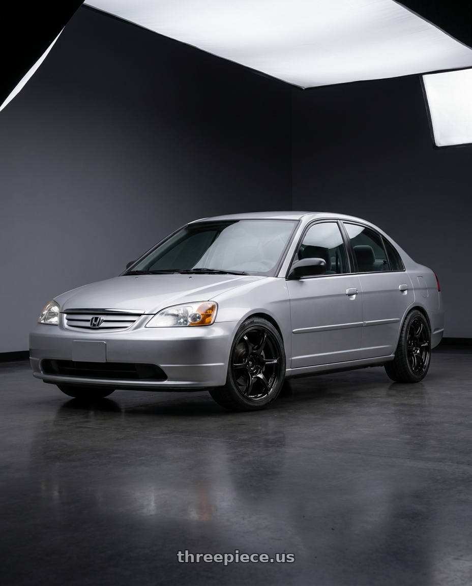 2002 Civic Sedan Silver with Advan RGIII 4x100 18x7.0+42 Gloss Black wheels