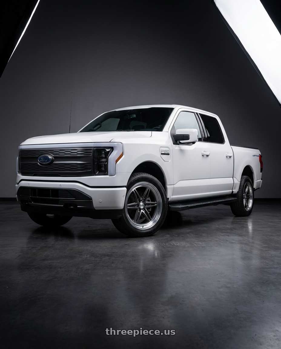 2022 Ford F150 Lightning with American Racing GROOVE 6 DRAG 6x135 22x9.5 +25 Anthracite W/ Diamond Cut Lip wheels