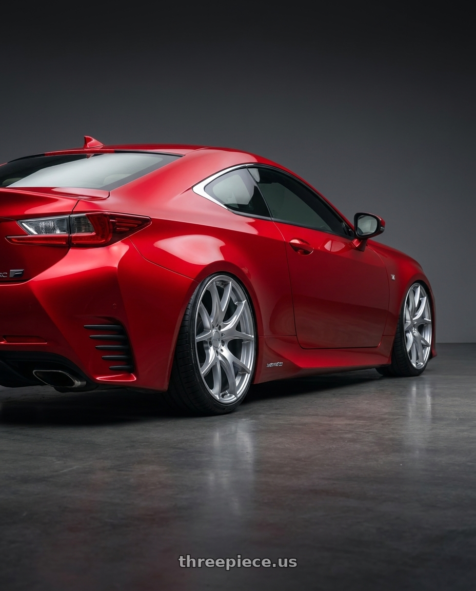 2018 Lexus RC F with Ssr Gtv03 5x114.3 19x8.5+38  GLARE SILVER wheels rear three quarter view slight stretch tires