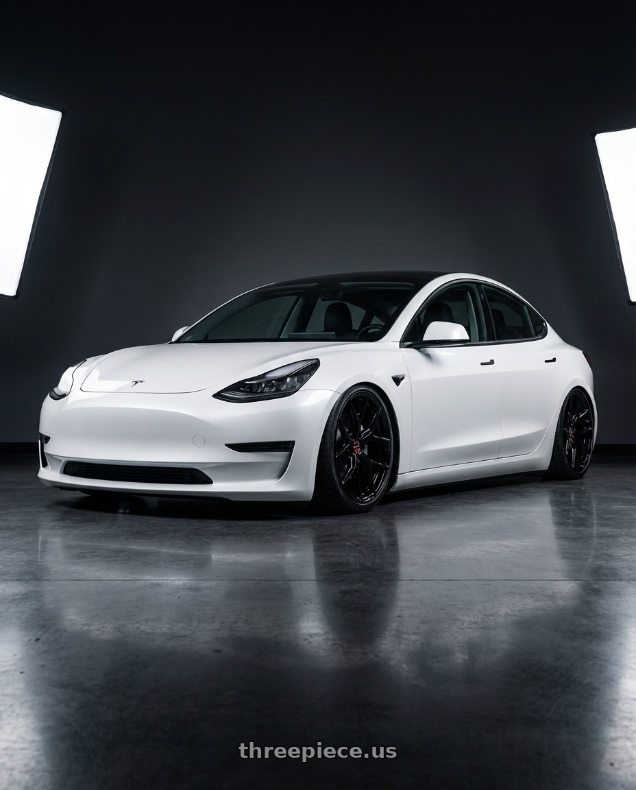 2023 Tesla Model 3 with Vossen HF-5 19x8.5 / 5x114.3 / ET32 / Flat Face / 73.1 - Gloss Black Wheel - HF5-9N60 wheels