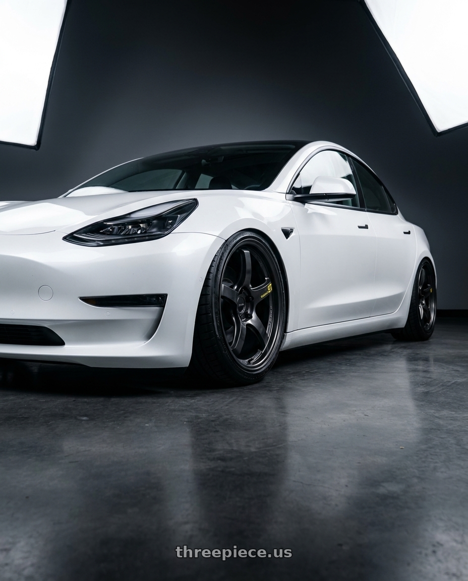 2021 tesla model 3 sr with Gram Lights 57CR LIMITED 5x114.3 19x9.5+25 Rays Black Metal Coat wheels