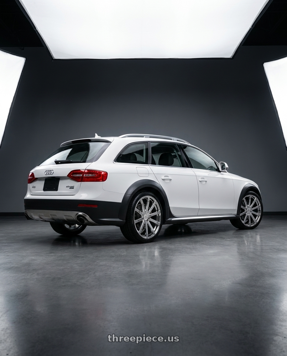 2013 Audi Allroad  with Cavallo CLV-52 5x112/5x114.3 18x8 +35 Nano Chrome wheels rear three quarter view square tires