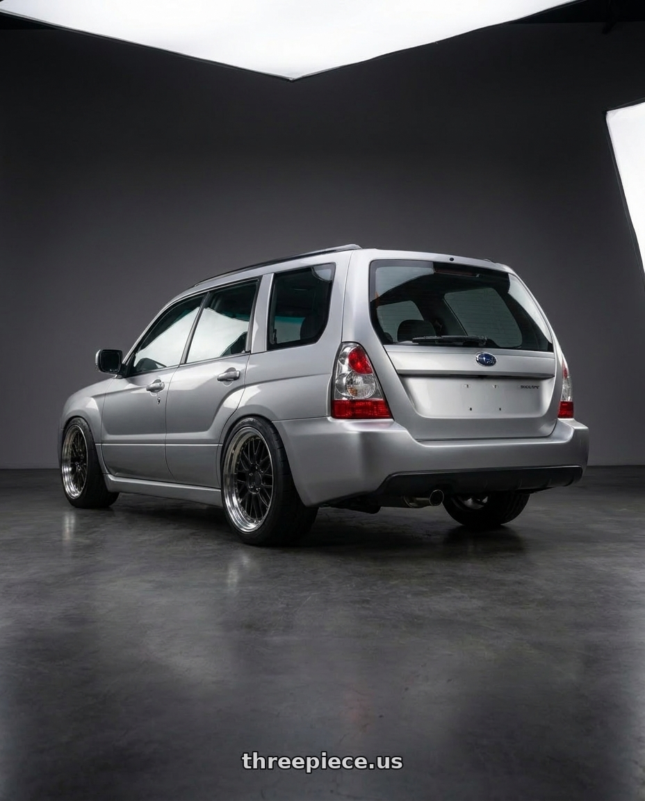 2007 SUBARU FORESTER SG9 2.5 XT with Work Seeker Mx 5x100 18x7.5+38 A Disk Matte Black wheels rear three quarter view slight stretch tires