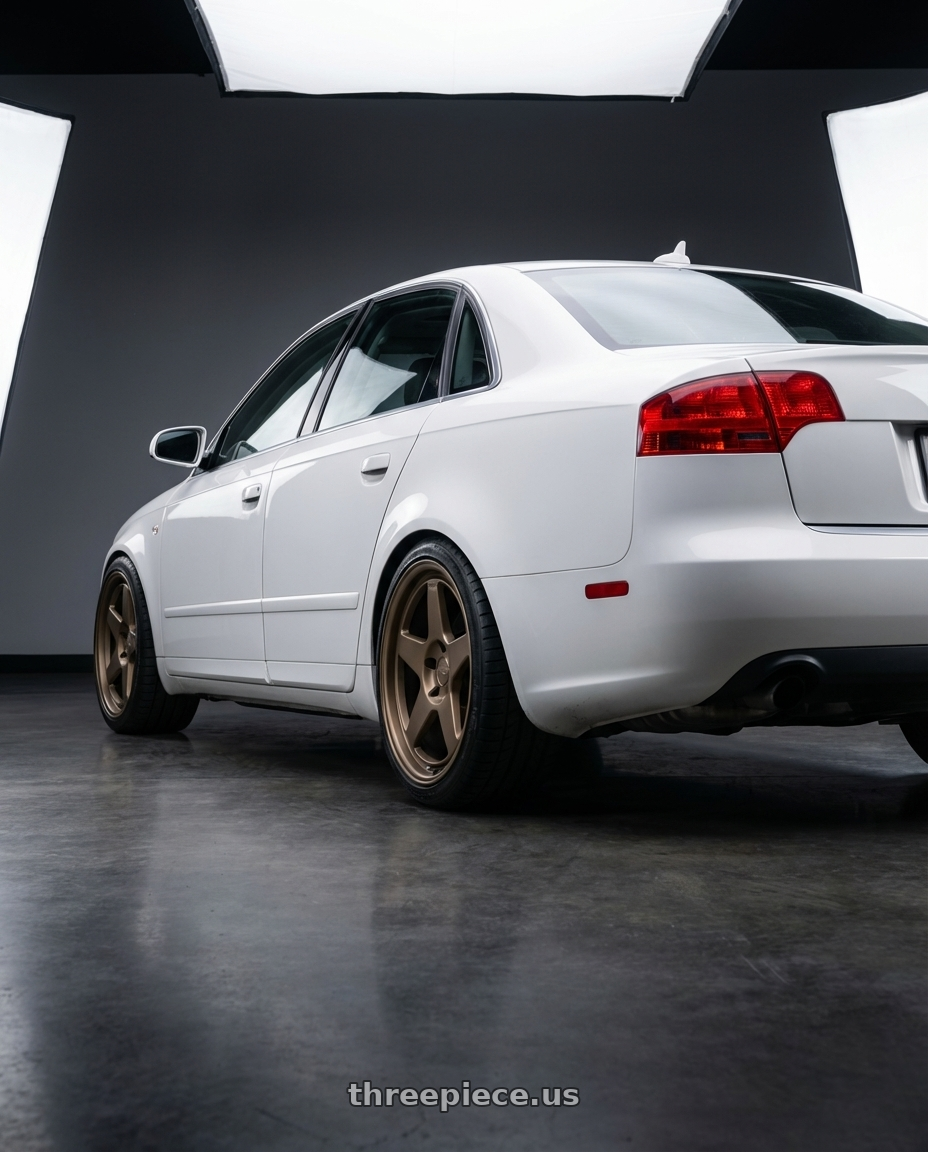 2010 Audi A4 B7 with Kansei K12B KNP 5X112 18x8.5 35 Bronze wheels rear three quarter view square tires