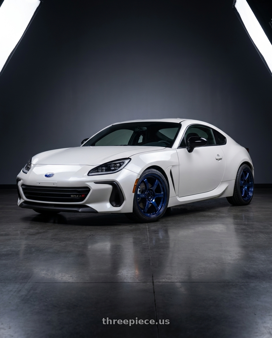 2025 Subaru BRZ TS White with Gram Lights 57DR 5x100 18x8.5+37 Eternal Blue Pearl wheels