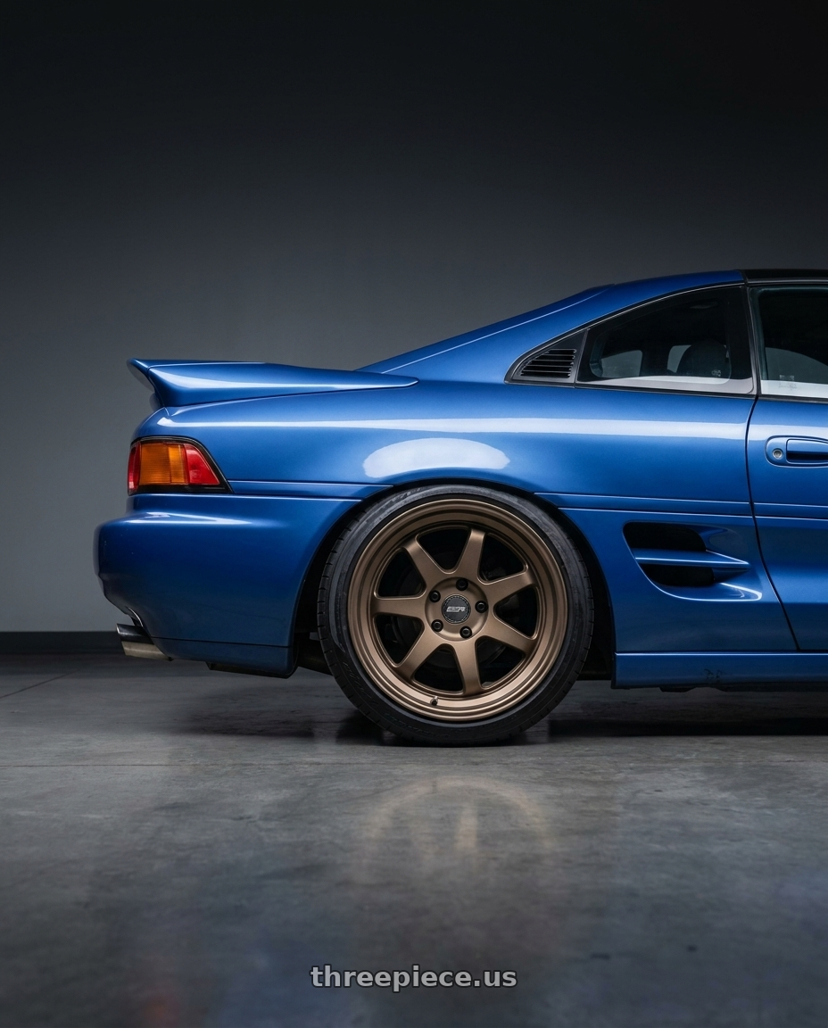 1998 Toyota MR2 with ESR Wheels APEX SERIES AP6 5x100 18x8.5 +30 Matte Bronze wheels rear three quarter view extreme stretch tires