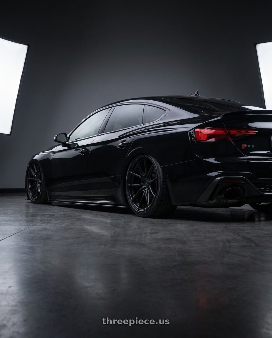 2022 Audi RS5 with Aodhan AFF2 5x112 20x10.5+35 Matte Black wheels rear three quarter view slight stretch tires