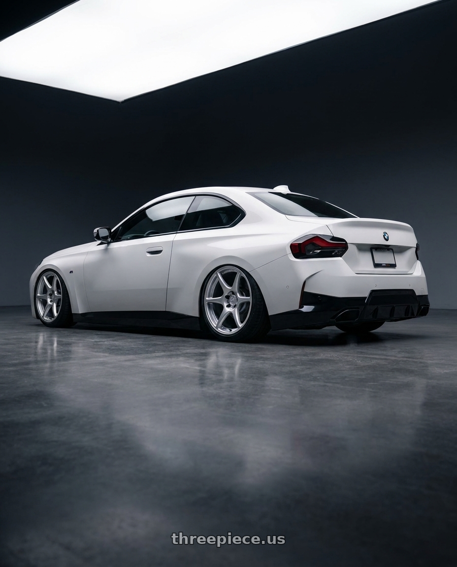 2024 BMW 2 Series G42 with Kansei K11S Tandem 5X112 19x10.5 22 Hyper Silver wheels rear three quarter view slight stretch tires