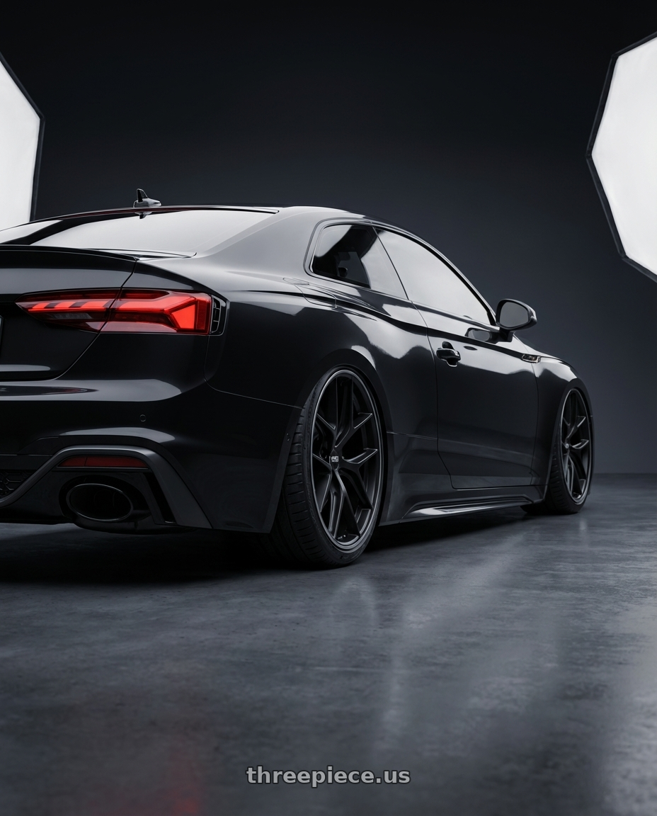 2022 Audi RS5 with BBS CC-R 5x112 20x9.0+25 Satin Black wheels rear three quarter view slight stretch tires