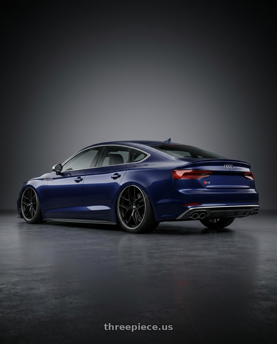 2014 Audi S5 B8 with BBS CC-R 5x112 20x9.5+20 Satin Black wheels rear three quarter view slight stretch tires