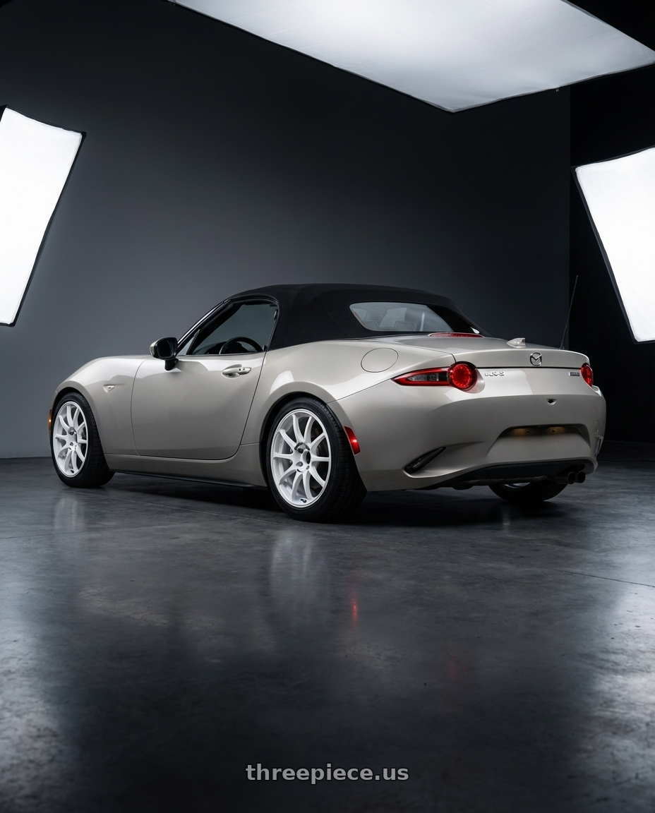 2021 Mazda MX-5 Miata ND with Advan RCIII 5x114.3 17x8+38 White wheels rear three quarter view square tires
