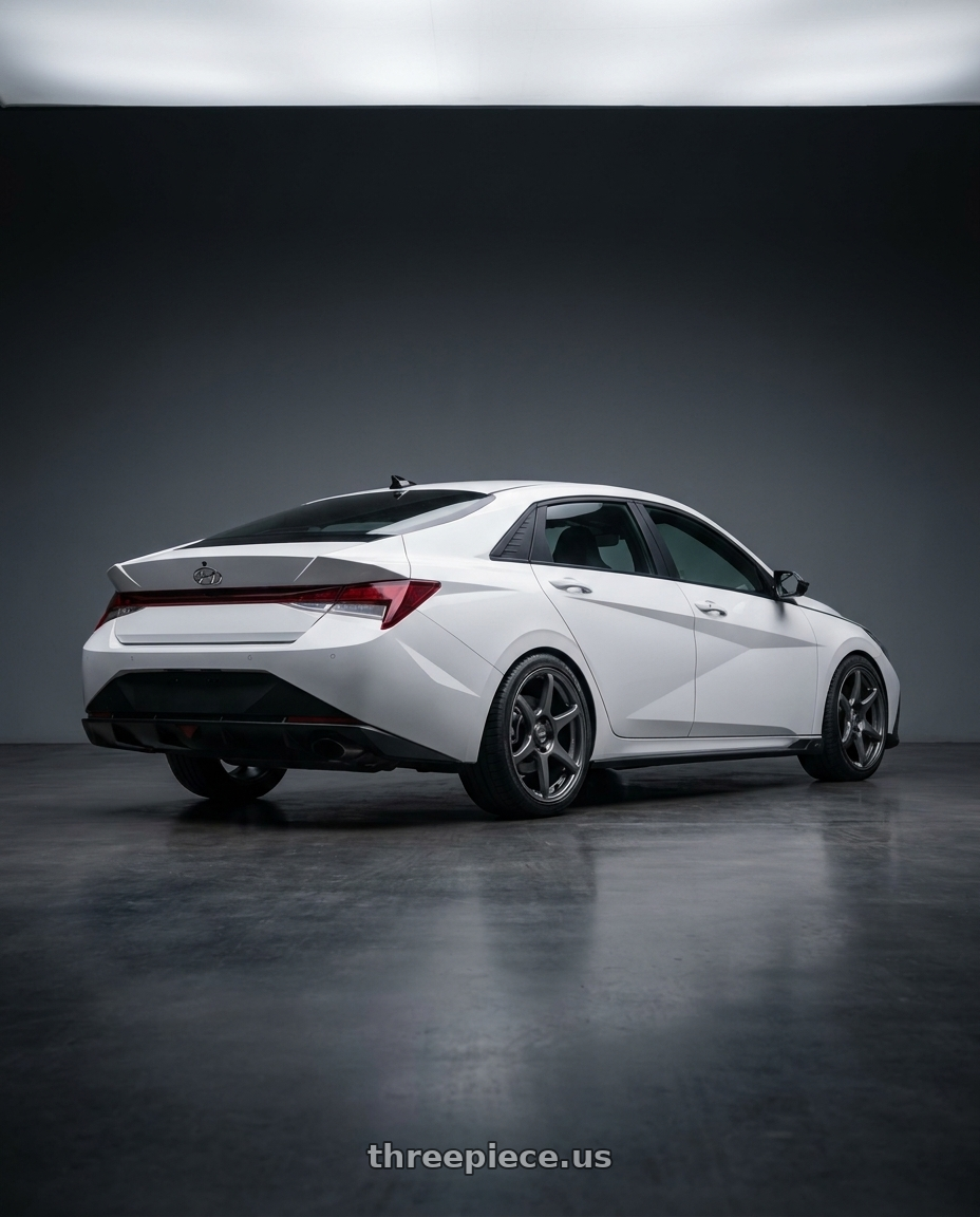 2024 Hyundai Elantra N with Kansei K11G Tandem 5x114.3 19x9.5 12 Gunmetal wheels rear three quarter view square tires