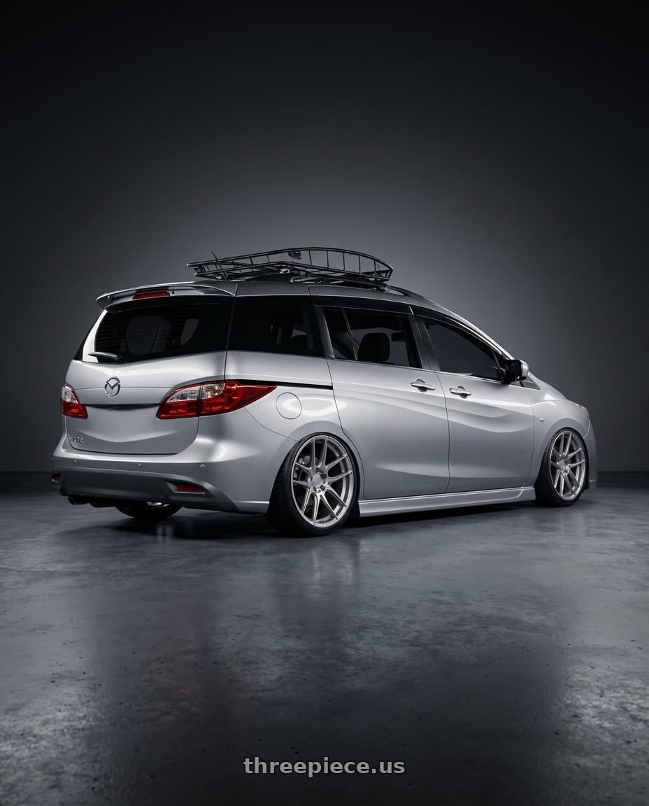 2013 mazda 5 with ADV.1 ADV005 5x120 20x11 +38 Platinum wheels rear three quarter view square tires