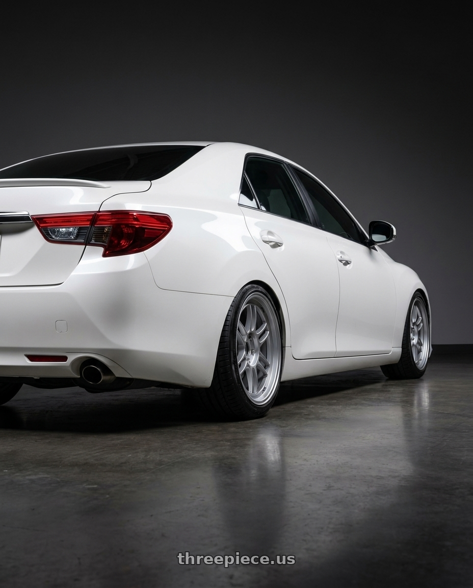 2014 marfdsav r3r  with Enkei RPF1 5x114.3 18x8.5+40 Silver wheels rear three quarter view slight stretch tires
