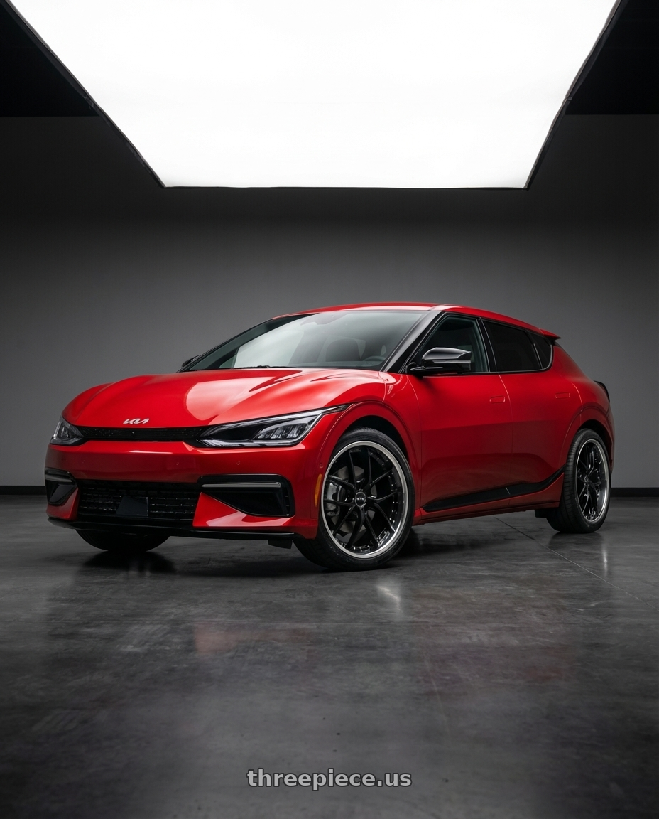 2024 kia ev6 with XIX Wheels XIX 61 5x112 20x8.5 +35 Gloss Black with Stainless Steel Lip wheels