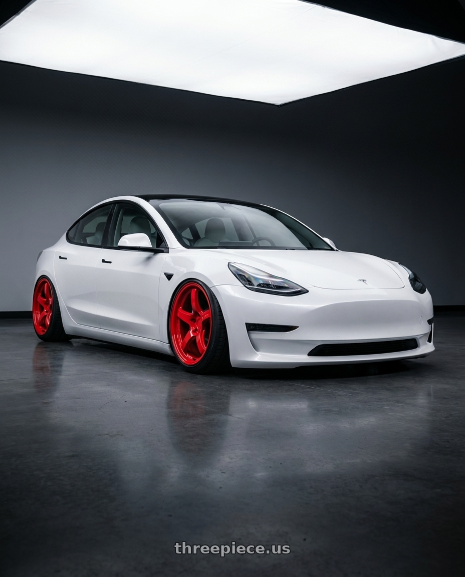 2021 tesla model 3 sr with Gram Lights 57CR 5x114.3 18x9.5 +38 MILANO RED wheels