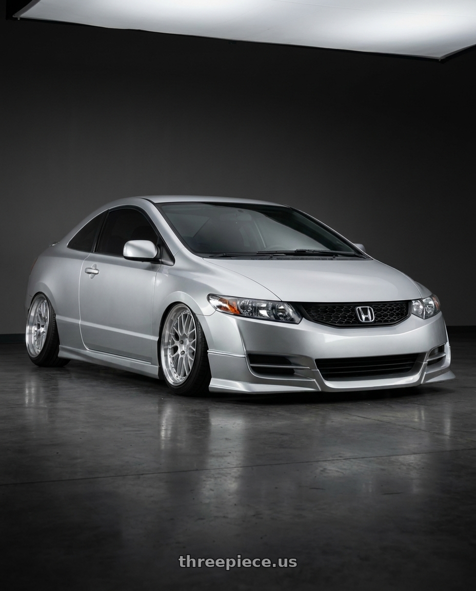 2007 Honda civic coupe with Aodhan AH02 5x100 / 5x114.3 17x8+35 Silver w/ Machined Lip wheels