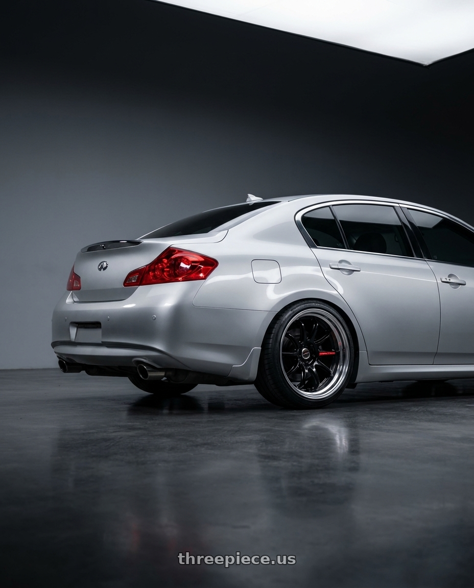 2008 Infiniti g35 with Emotion ZR10 2P wheels rear three quarter view square tires