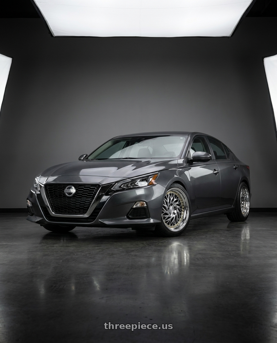 2021 Nissan Altima SV with Aodhan DS03 5x114.3 18x9.5 +30 Vacuum Chrome w/Gold Rivets wheels