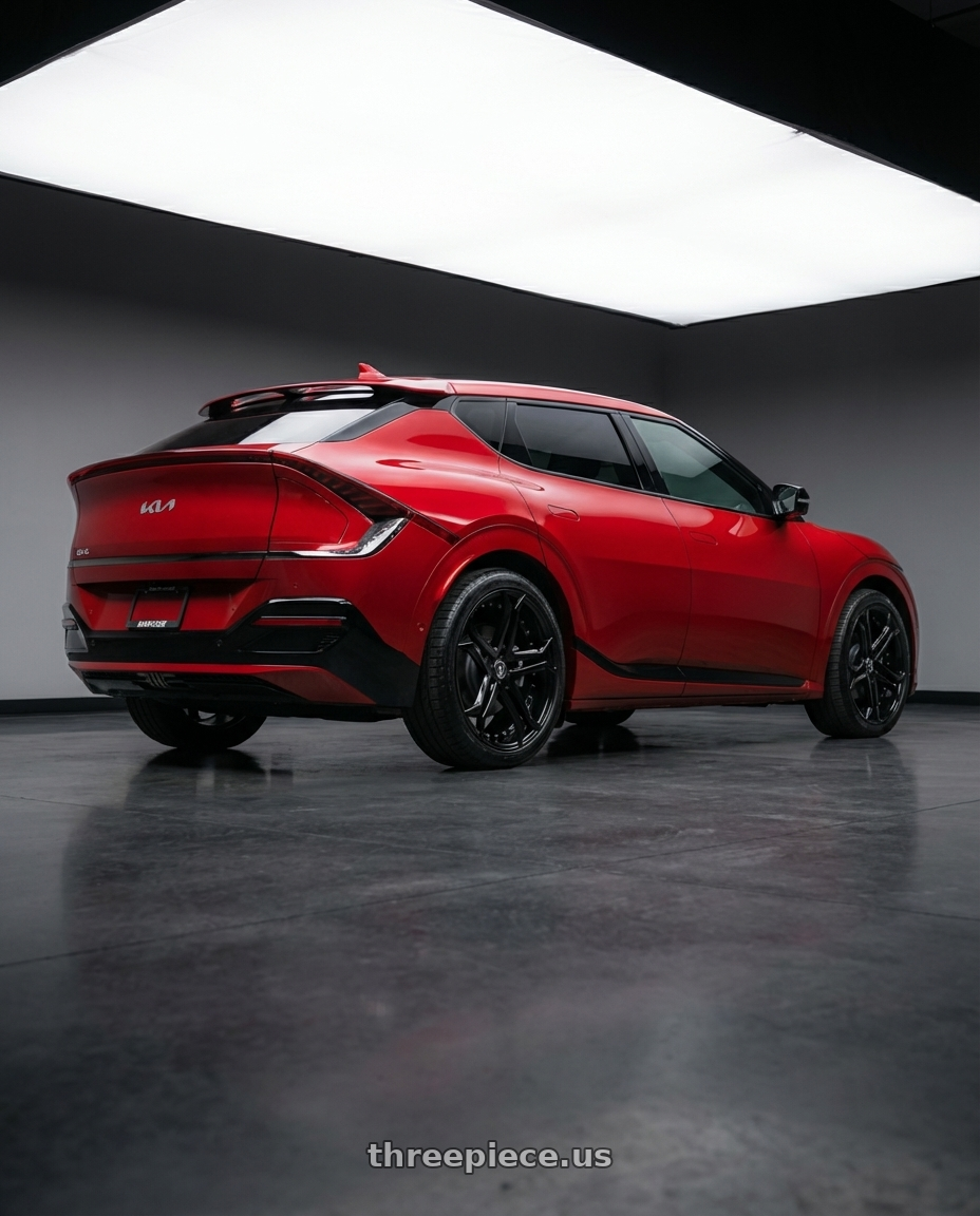 2024 kia ev6 with MARQUEE WHEELS M3284 5x114.3 20x9+35 BLACK - GLOSSY BLACK wheels rear three quarter view square tires