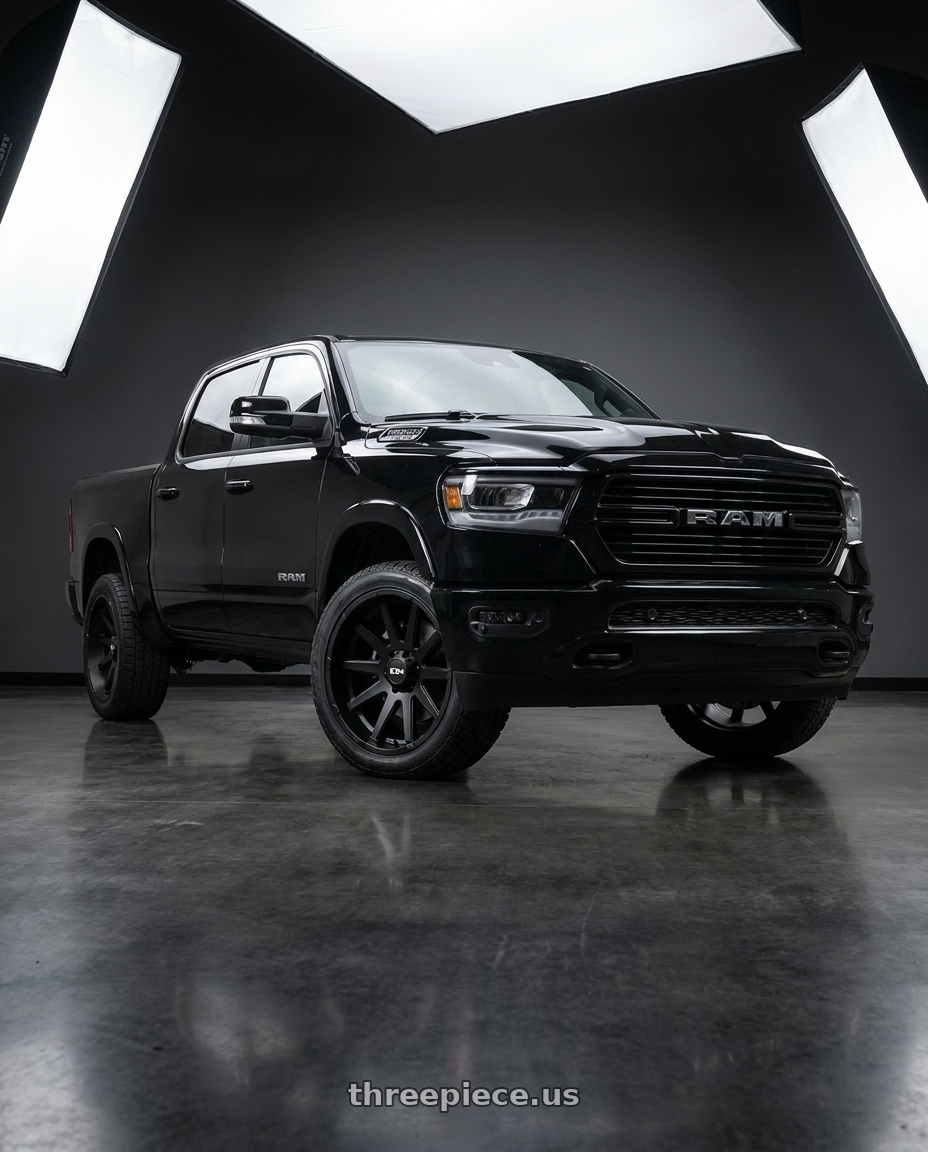 2021 Ram 1500 Laramie with Ion Type 143 6x139.7 20x10-19 Matte Black wheels