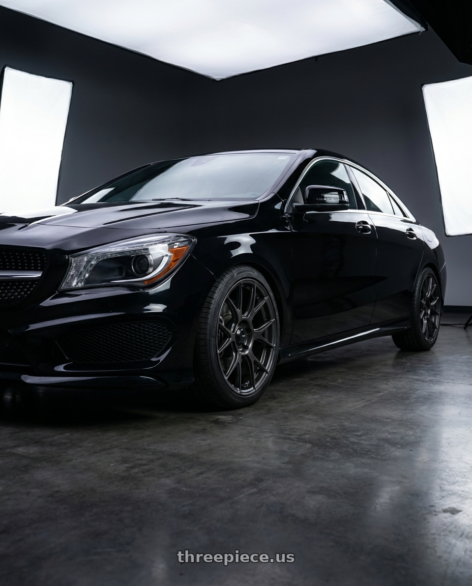 2018 Mercedes-Benz CLA C117 with Konig Ampliform 5x112 19x8.5+32 Dark Metallic Graphite wheels