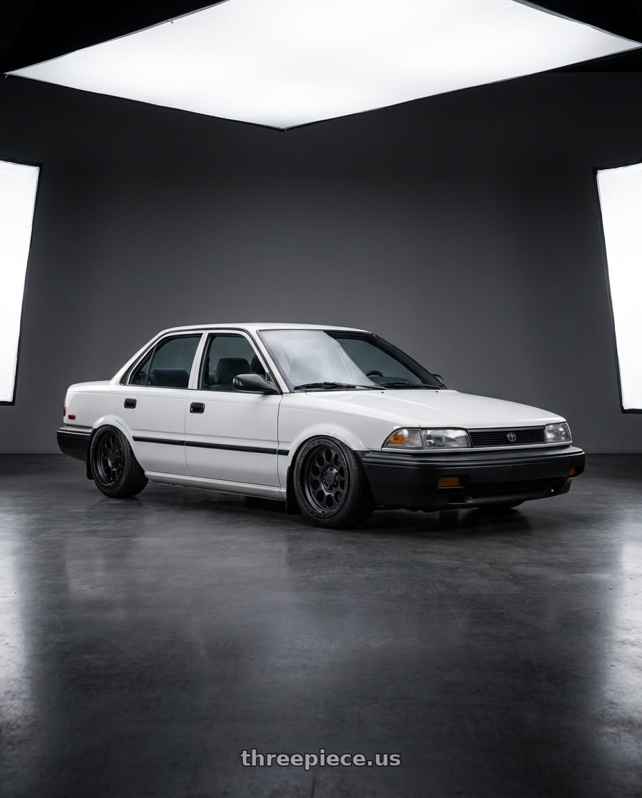 1990 Toyota corolla with LOCK OFFROAD 50CAL 6x135 17x9 -12 Matte Black W Matte Black Ring wheels
