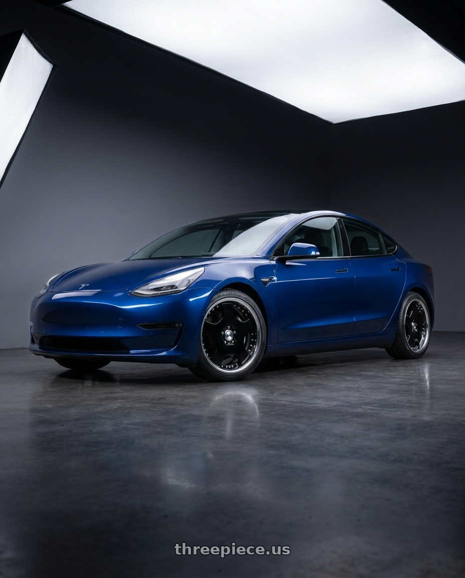 2022 Tesla Model 3 Long Range with Work Lanvec Ld1 5x114.3 18x7+38 A Disk Black wheels