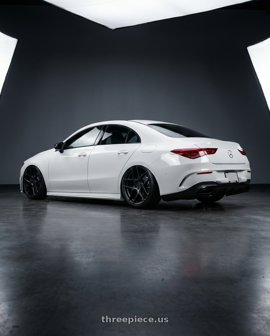 2023 Mercedes-Benz CLA C118 with Aodhan AFF2 5x112 19x8.5+35 Matte Black wheels rear three quarter view slight stretch tires
