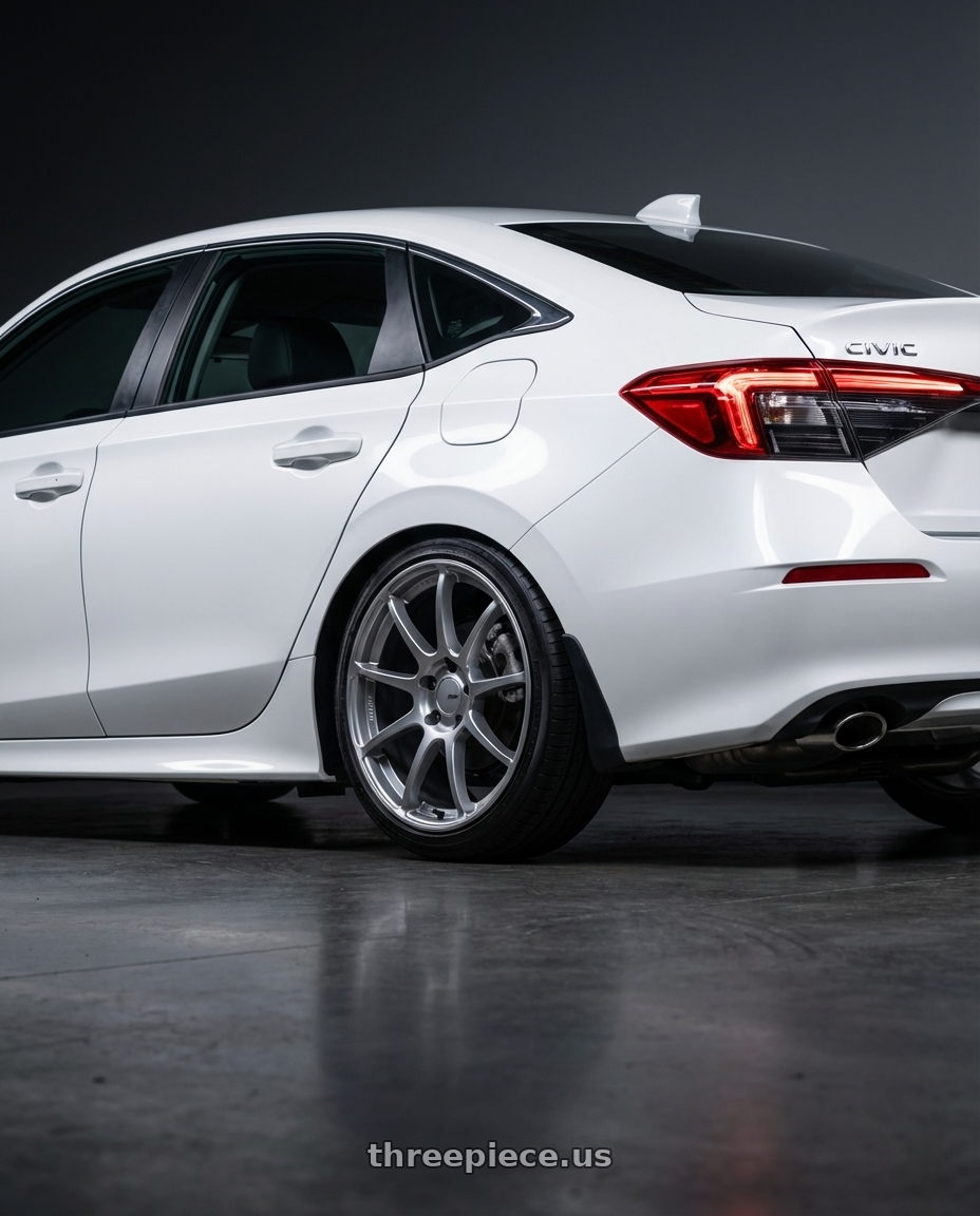 2024 Honda Civic with Ssr Gtv02 5x114.3 18x8.5+40  GLARE SILVER wheels rear three quarter view square tires