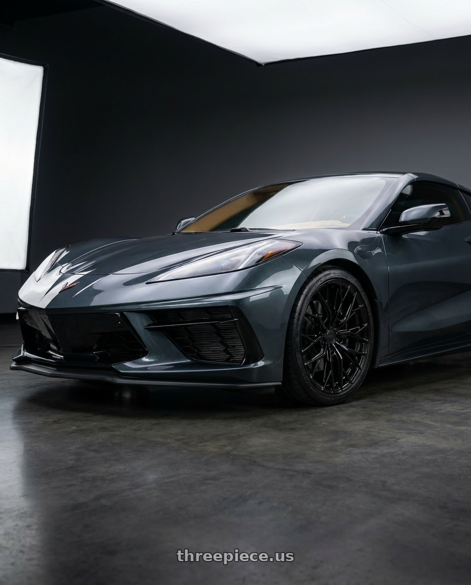 2021 Chevrolet Corvette Stingray with MRR GF5 5x120 19x8.5  +38 Gloss Black fit Corvette C8 ( rear: GF0520A652048BK ) wheels