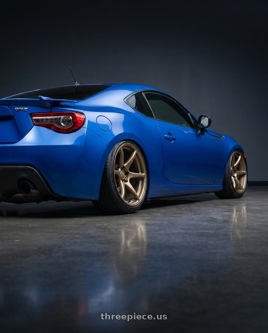 2017 Subaru BRZ with Kansei K11B Tandem 5X100 18x8.5 35 Bronze wheels rear three quarter view slight stretch tires
