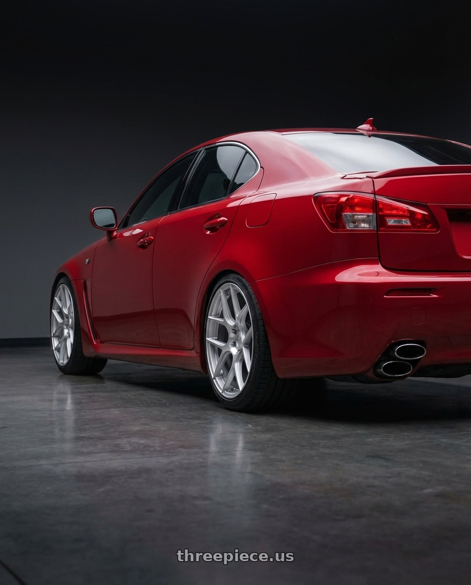 2012 Lexus IS-F with Aodhan AFF2 5x114.3 19x8.5+35 Gloss Silver Machined Face wheels rear three quarter view square tires