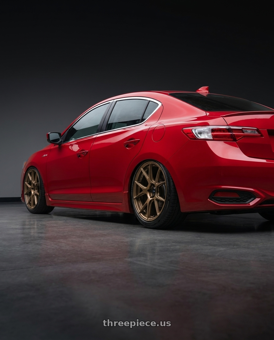 2012 Acura ILX with Konig Ampliform 5x114.3 18x8.5+45 Gloss Bronze wheels rear three quarter view slight stretch tires