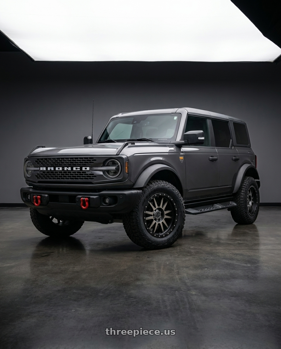 2023 Ford Bronco Badlands with Black Rhino TANAY 6X139.7 17X9 +12 MATTE BLACK W/ MACHINED FACE & DARK MATTE TINT wheels