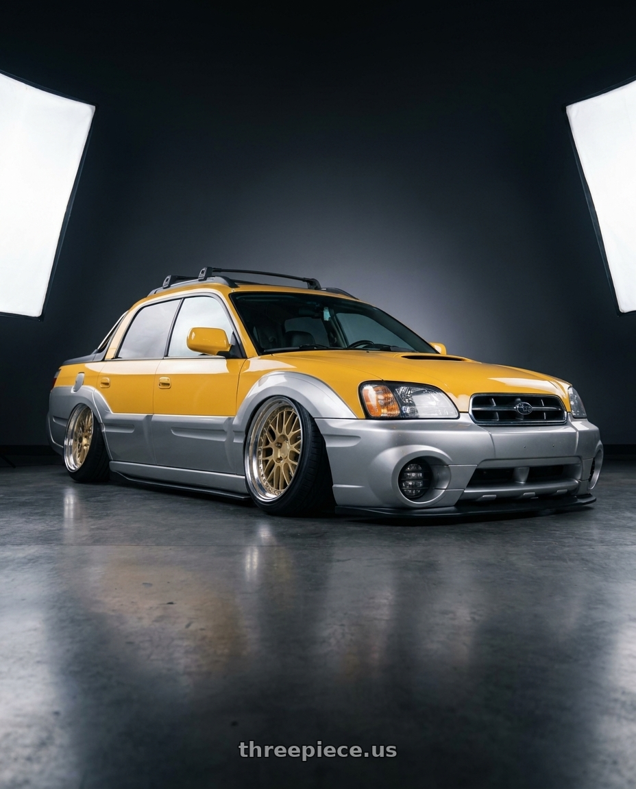 2003 subaru baja yellow silver with Work Brombacher Mesh wheels