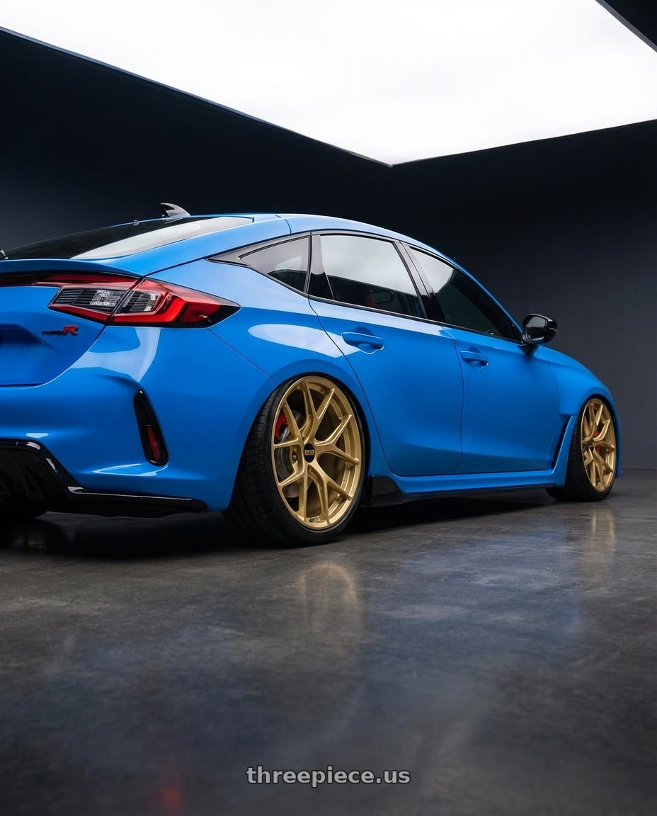 2024 Honda Civic Type R with BBS FI-R 5x120 19x9.5+22 Gold wheels rear three quarter view slight stretch tires