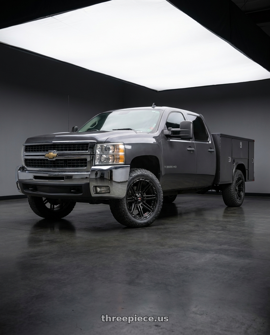 2009 Chevy Silverado 2500 with Vortek VRP-501 5x127/5x139.7 22x10 -18 Gloss Black wheels