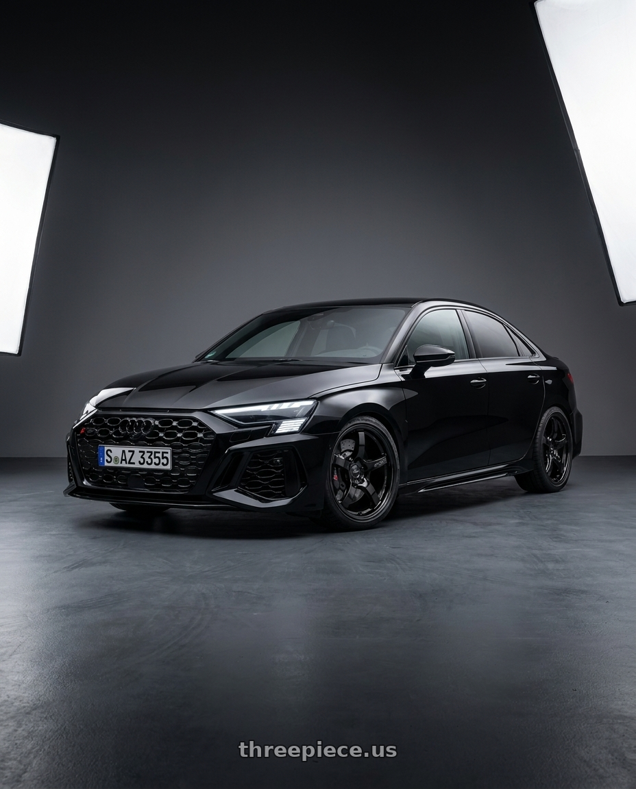 2022 Audi RS3 8Y with Gram Lights 57CR 5x112 19x9.5+25 Glossy Black wheels